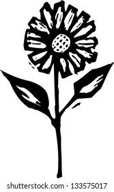 Black and white vector illustration of a daisy flower