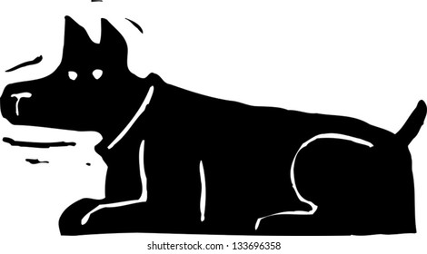 Black And White Vector Illustration Of A Dashboard Bobble Head Dog