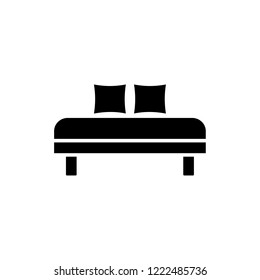 Black & white vector illustration of daybed with 2 pillows. Comfortable sofa. Flat icon of settee. Modern home & office furniture. Isolated object on white background