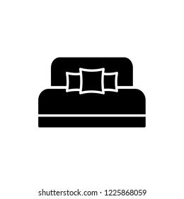 Black & white vector illustration of daybed with headboard pillows. Comfortable sofa. Flat icon of settee. Modern home & office furniture. Isolated object on white background