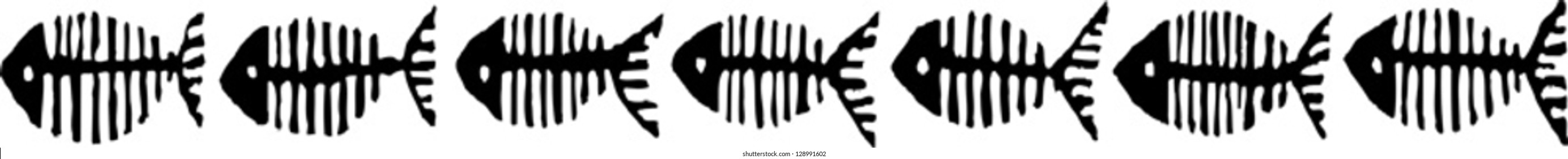 Black and white  vector illustration of decorative fish border