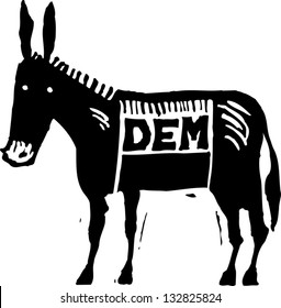 Black and white vector illustration of Democratic donkey