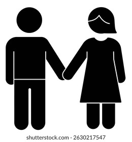Black and white vector illustration depicting a couple holding hands and showing unity
