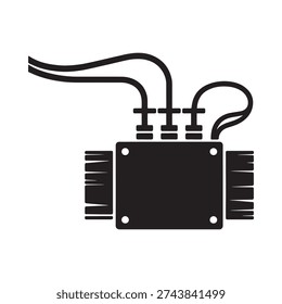 A black and white vector illustration depicting an automotive electronic control unit with wiring high quality professional