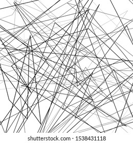 Black and white vector illustration of design element for creating modern art backgrounds, patterns. Asymmetrical texture with random chaotic lines, abstract geometric pattern. Grunge urban style