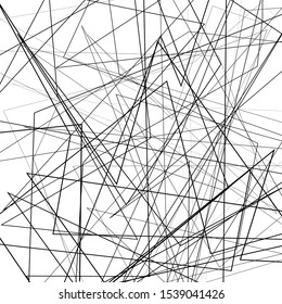 Black and white vector illustration of design element for creating modern art backgrounds, patterns. Asymmetrical texture with random chaotic lines, abstract geometric pattern. Grunge urban style