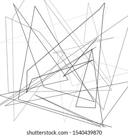 Black and white vector illustration of design element for creating modern art backgrounds, patterns. Asymmetrical texture with random chaotic lines, abstract geometric pattern. Grunge urban style