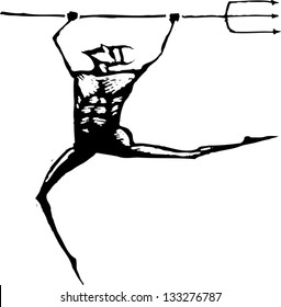 Black and white vector illustration of a devil