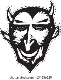Black and white vector illustration of a devil mask