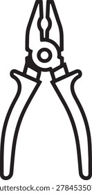 Black and white vector illustration of diagonal cutters pliers holding a wire, ready for cutting or bending.