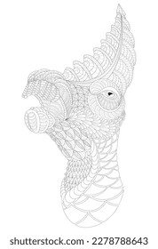 Black and white vector illustration of a dinosaur. Hand drawn in zentangle style for coloring with dinosaurs.	