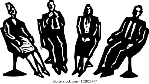 Black and white vector illustration of discussion