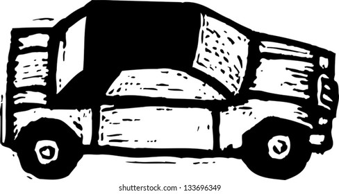 Black and white vector illustration of a disposable car