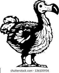 Black and white vector illustration of a dodo bird