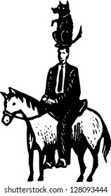 Black and white vector illustration of dog and pony show