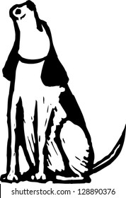 Black and white vector illustration of a dog barking
