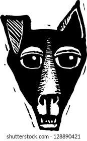 Black and white vector illustration of a dog