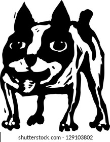 Black and white vector illustration of a dog