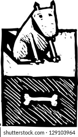 Black and white vector illustration of a dog