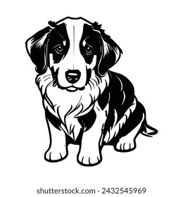 Black and white Vector Illustration of a dog, puppy 