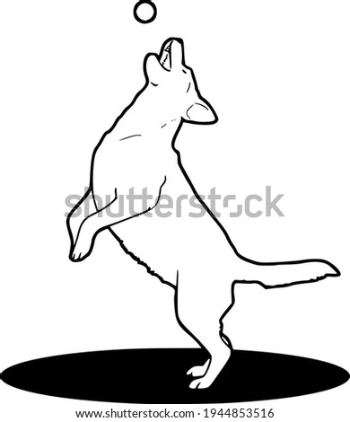 Black and white vector illustration of a dog playing with its ball.