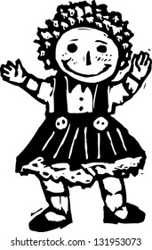Black and white vector illustration of a doll