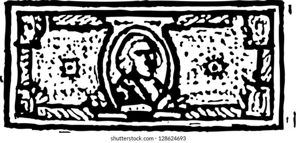 Black and white vector illustration of a dollar bill