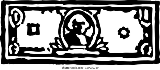 Black and white vector illustration of a dollar bill