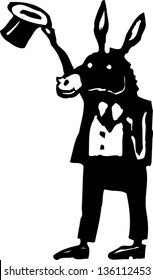 Black and white vector illustration of a donkey as a democrat politician