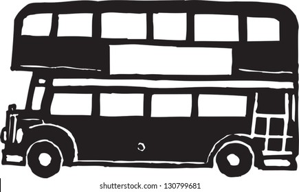 Black and white vector illustration of a double decker bus