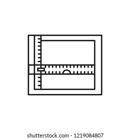 Black & White Vector Illustration Of Drawing Board With Rulers. Line Icon Of Drafting Table For Architect, Engineer, Draftsman. Technical & Mechanical Drawing Tool. Isolated Object On White Background