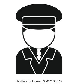 Ilustración vectorial en blanco y negro de un conductor en uniforme con sombrero y corbata esperando pasajeros