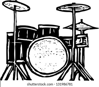 Black and white vector illustration of drum set