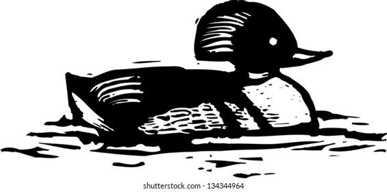 Black and white vector illustration of a duck