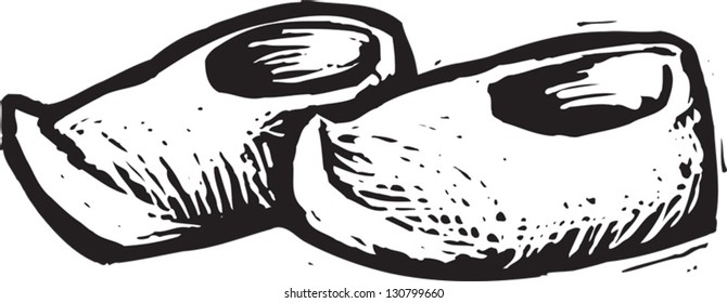 Black and white vector illustration of Dutch clogs