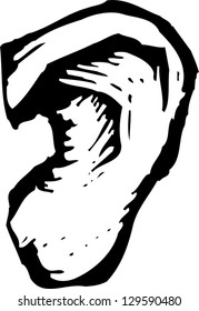 Black and white vector illustration of an ear