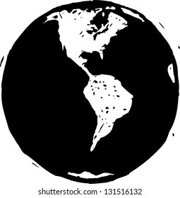 Black and white vector illustration of Earth globe