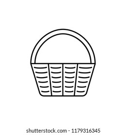 Black & white vector illustration of Easter basket. Line icon of traditional festive decorative container. Isolated object on white background. 