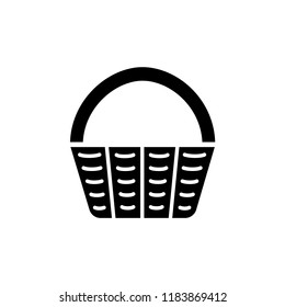 Black & white vector illustration of Easter basket. Flat icon of traditional festive decorative container. Isolated object on white background. 