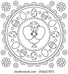 Schwarz-Weiß-Vektorgrafik von Eiern. Mandala.