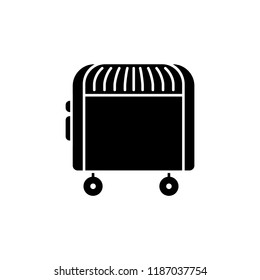 Black & white vector illustration of electric convector. Flat icon of portable house heater. Isolated object on white background.