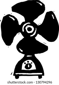 Black and white vector illustration of an electric fan