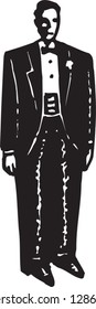 Black and white vector illustration of an elegant man