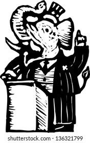 Black and white vector illustration of an elephant as politician
