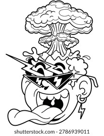 Black and white vector illustration of an enraged brain character with sharp teeth and lightning bolts expressing frustration.