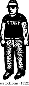 Black and white vector illustration of event security man
