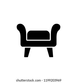 Black & white vector illustration of fabric ottoman, pouf. Flat icon of accent stool or chair. Living room, bedroom & patio furniture. Isolated object on white background. 