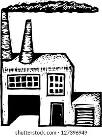 Black and white vector illustration of a factory