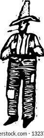 Black and white vector illustration of a farmer