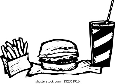 Black and white vector illustration of fast food